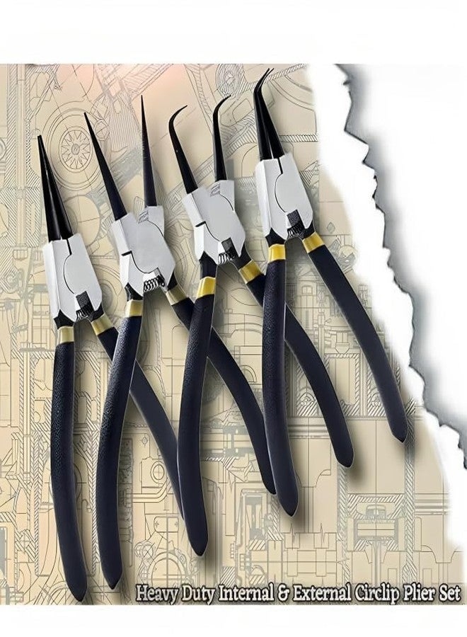 ZIODIC Circlip Plier 7" Set of 4 Pcs, Internal Bent Nose, Interrnal Straight Nose Circlip Plier - Image 3